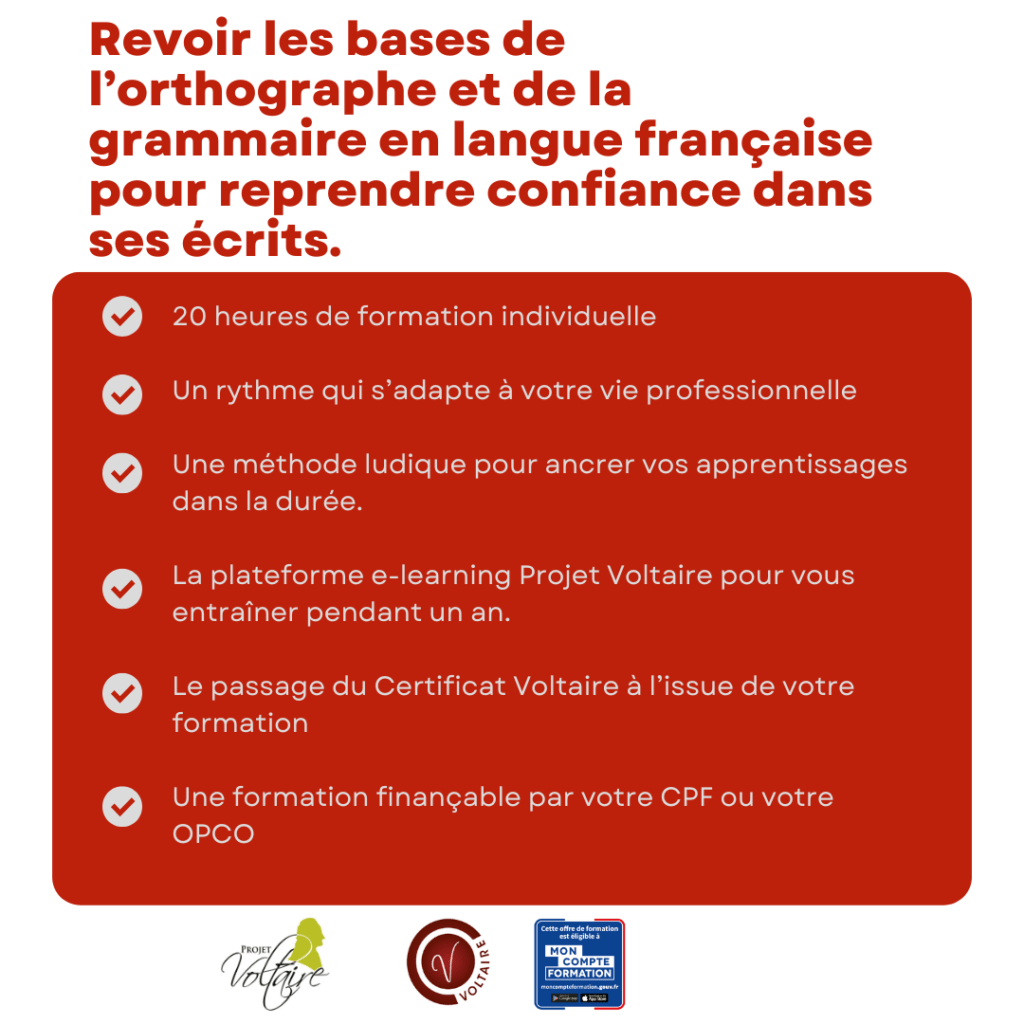 formation en orthographe Lyon. Certificat Voltaire. Projet Voltaire.