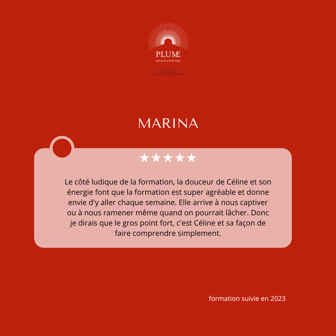 Avis de Marina qui a suivi la formation en orthpographe